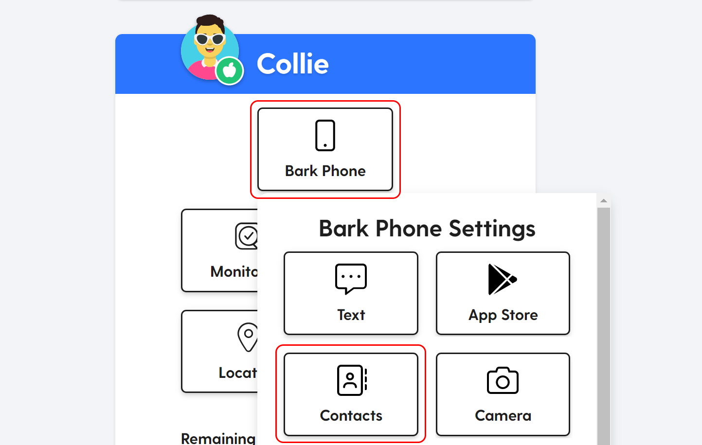 Manage the Contacts on their Bark Phone Bark