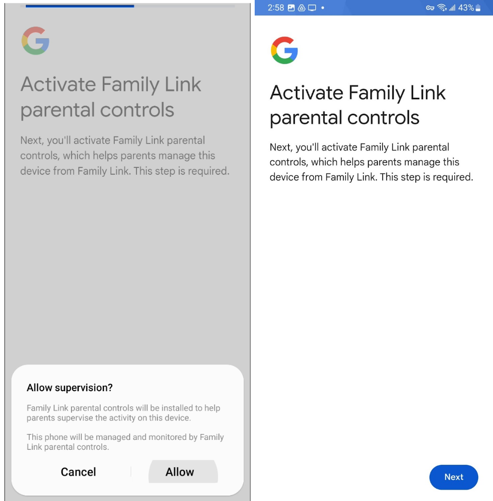 activate family link parental controls stuck samsung