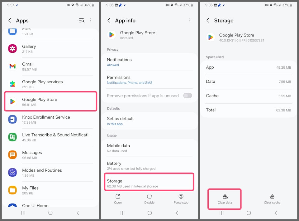 Google Play Store in apps settings tap storage tap clear data.jpg