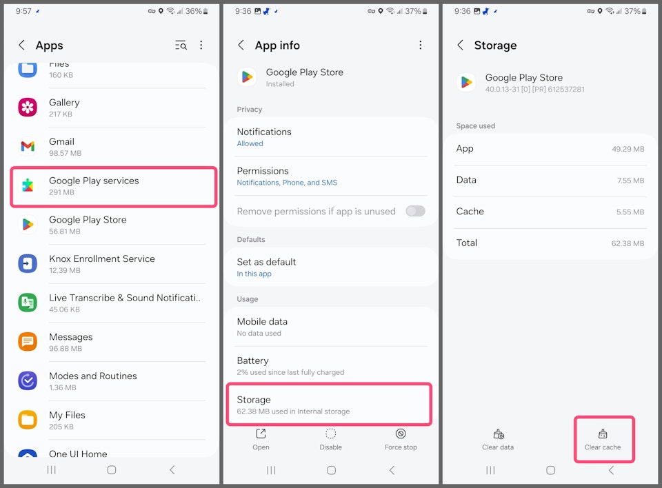 Google Play Services in apps settings tap storage tap clear cache.jpg