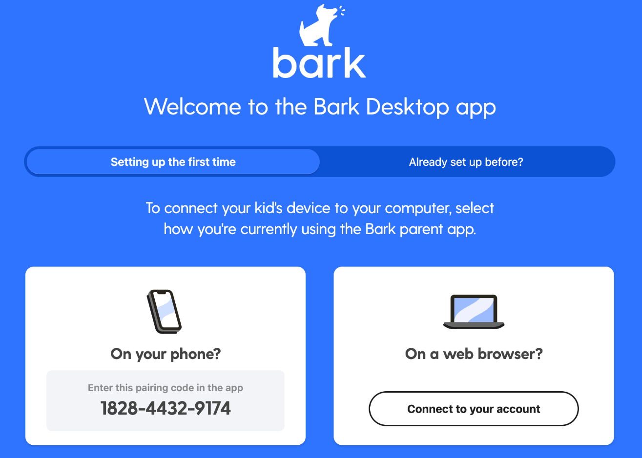 Bark Desktop App pair with account - enter pairing code in app or use computer web browser for automatic pair.png