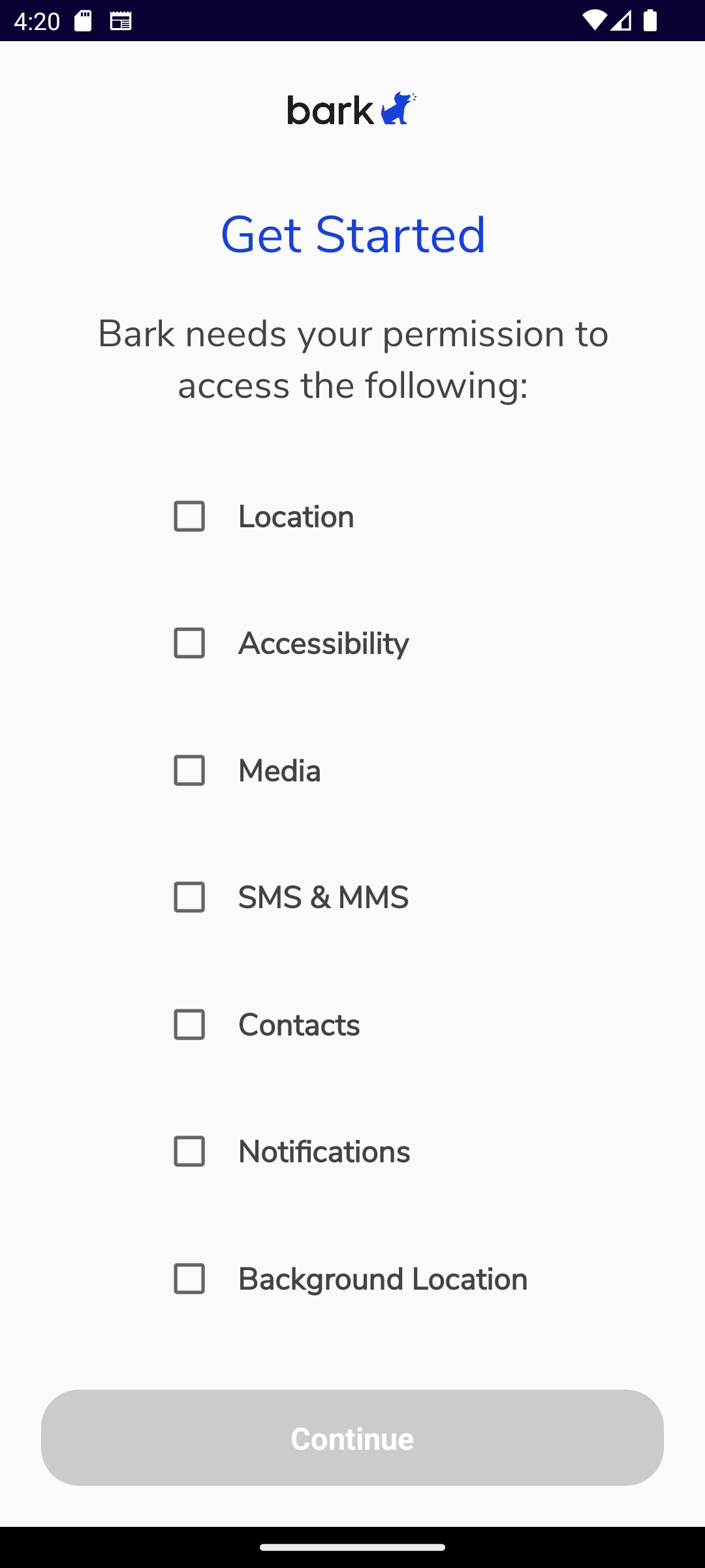 New Android permission screen checklist Get Started.png