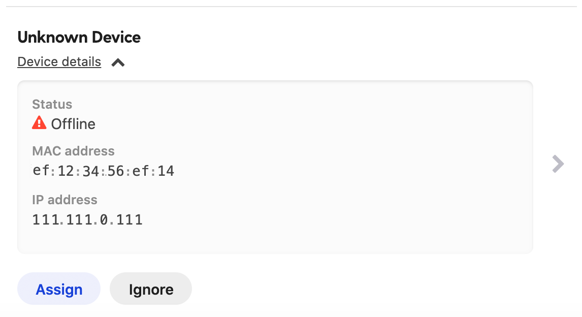 identify mac address on network to the device