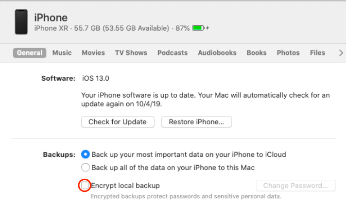 what happens if i reset encrypted data iphone