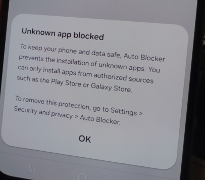 samsung unknown app blocked due to auto blocker setting.png