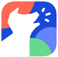 Bark Kids app icon depicts a white barking dog on a multicolored background